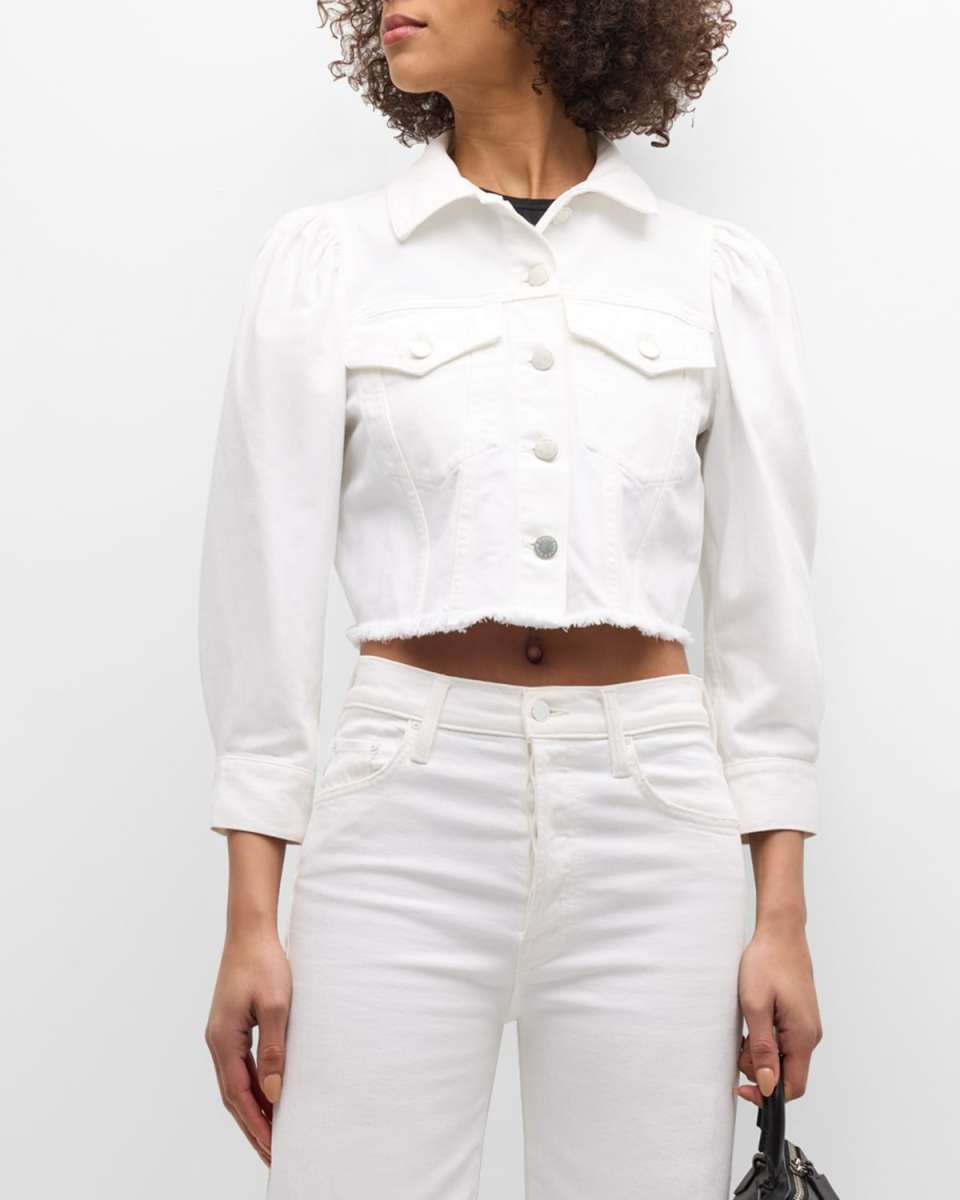Lana Puff-Sleeve Cropped Denim Jacket